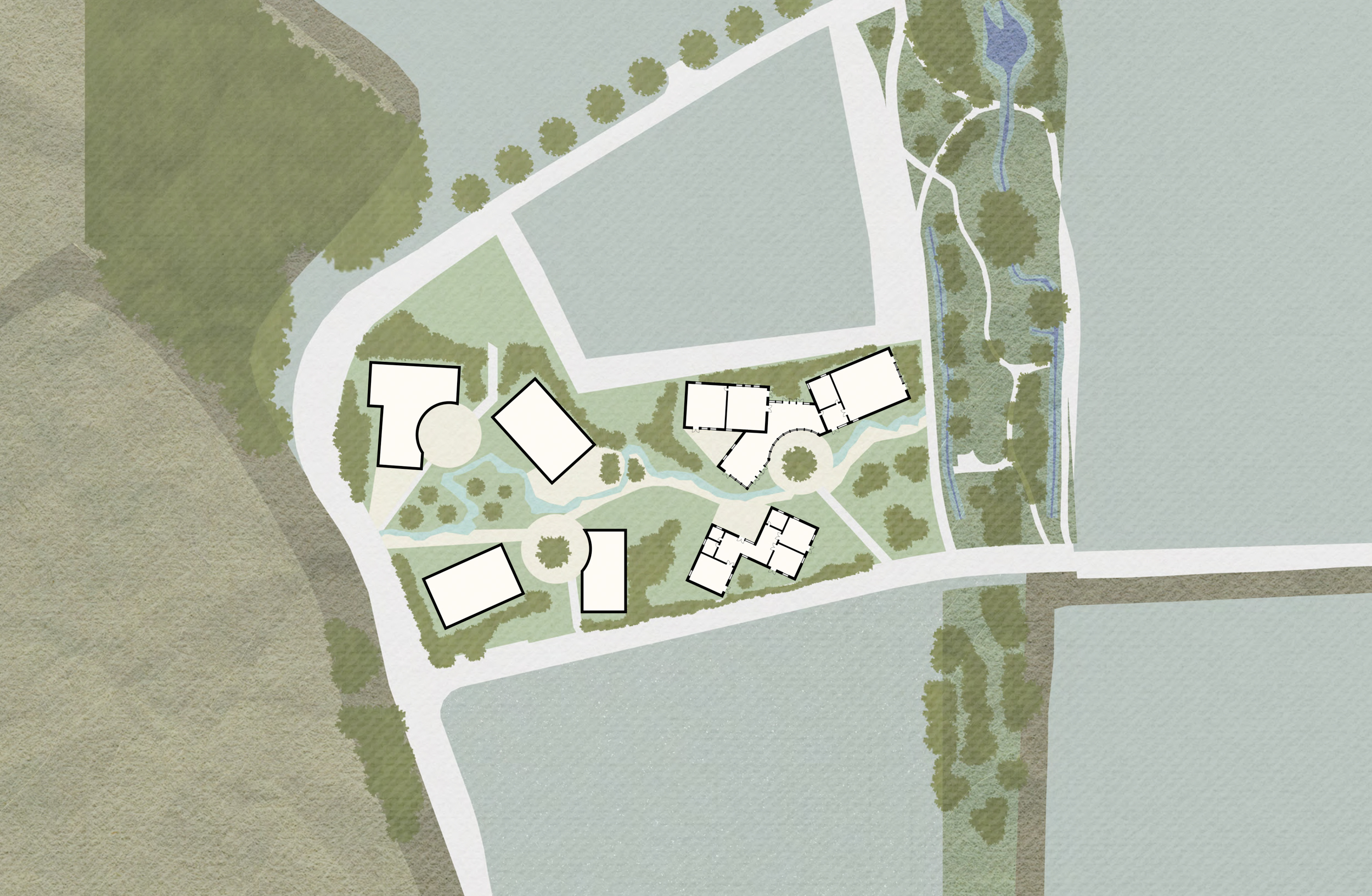 Pavilions in a landscape site plan | Cambridge architects CDC Studio