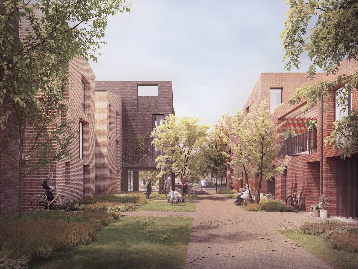 green streets pedestrain landscape at Eddeva Park, Cambridge | architects CDC Studio