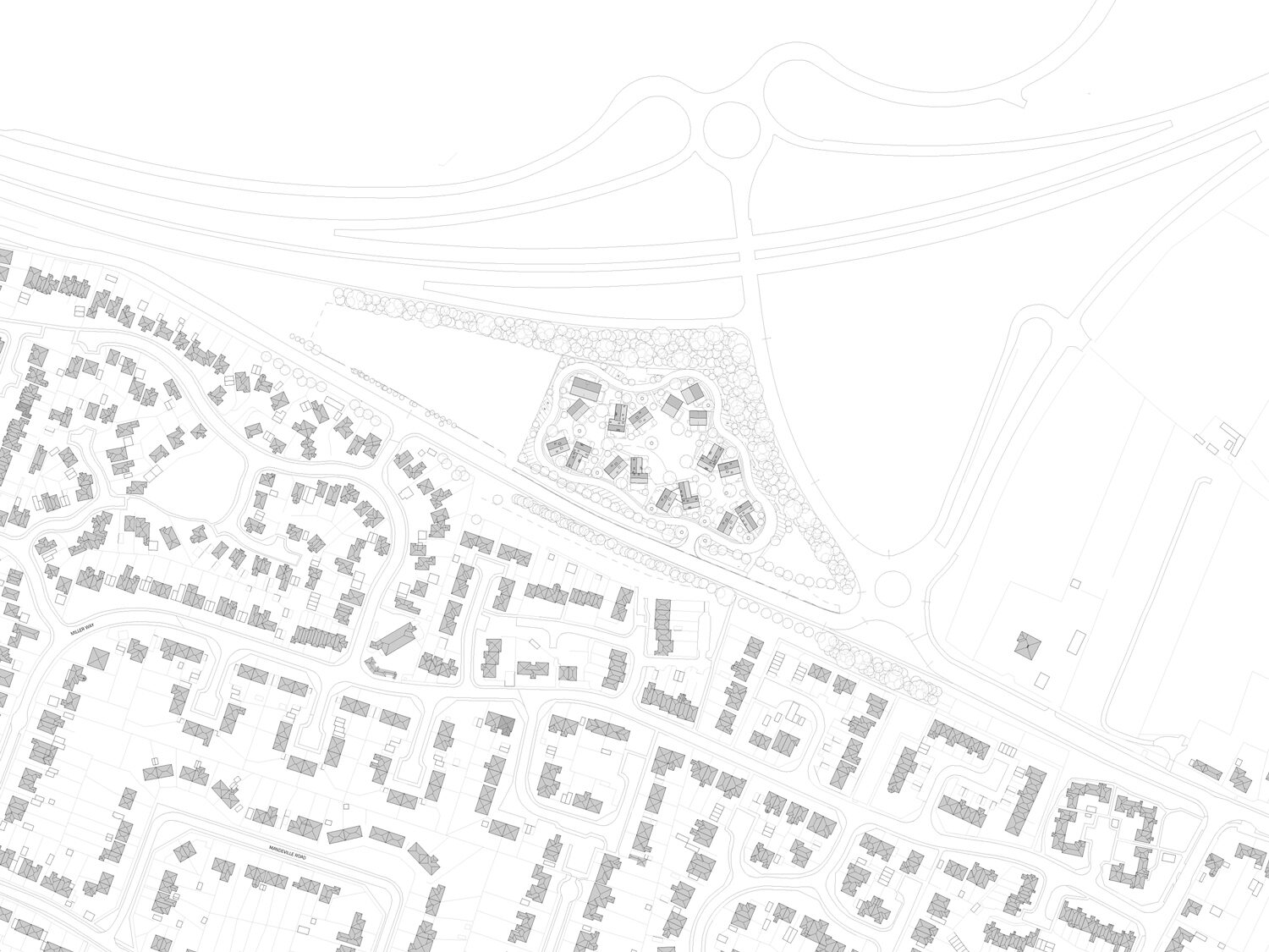 Location plan for new housing site with other houses in the area marked, by CDC studio