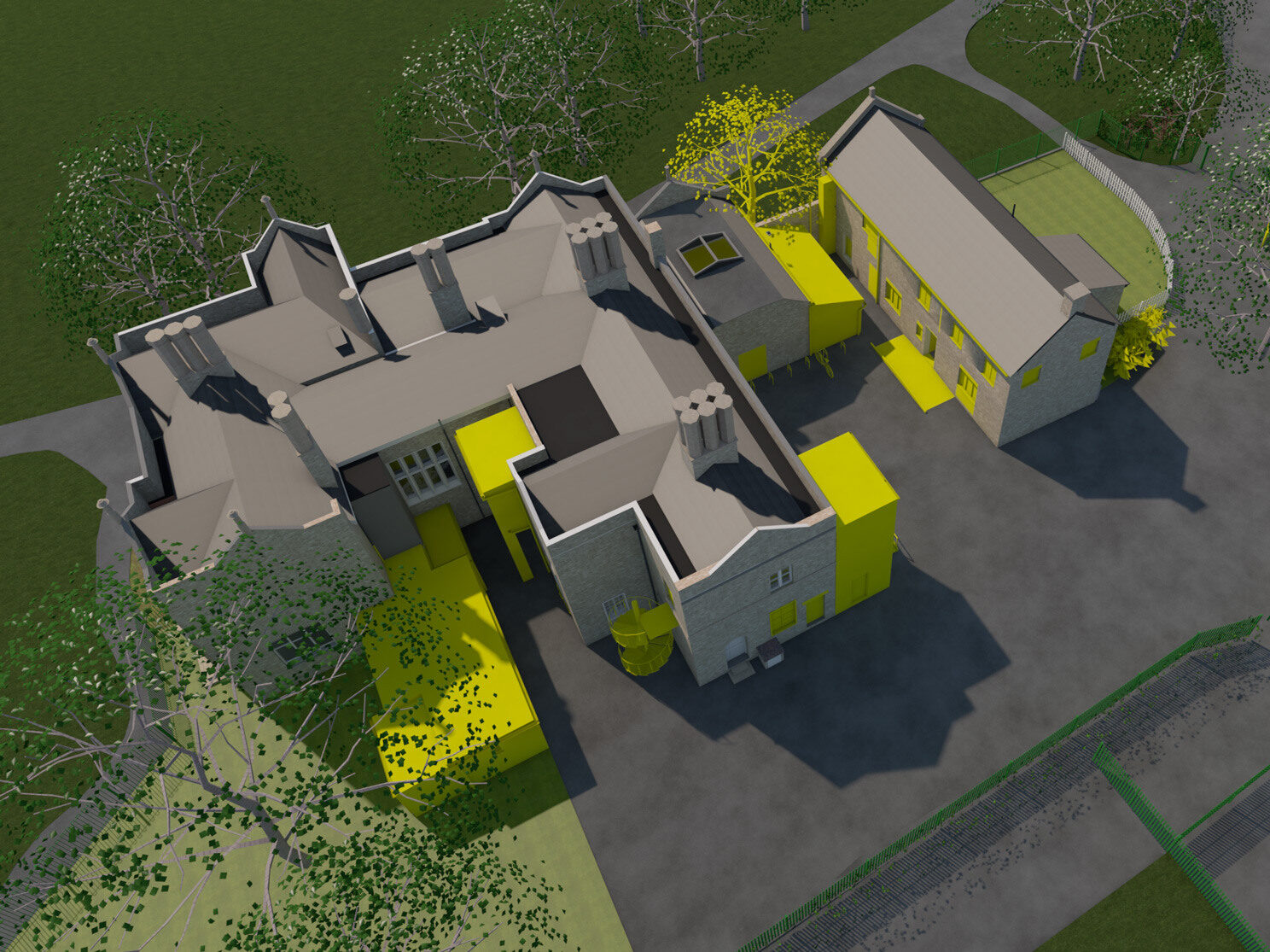 3d Rendering by CDC studio of areas to be demolished to protect original features of Cherry Hinton Hall