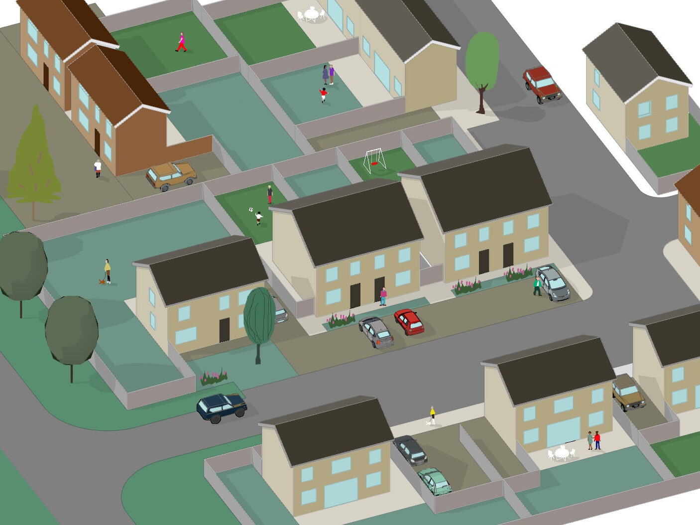 Traditional car-centric model of housing with little to no communal space, by CDC studio