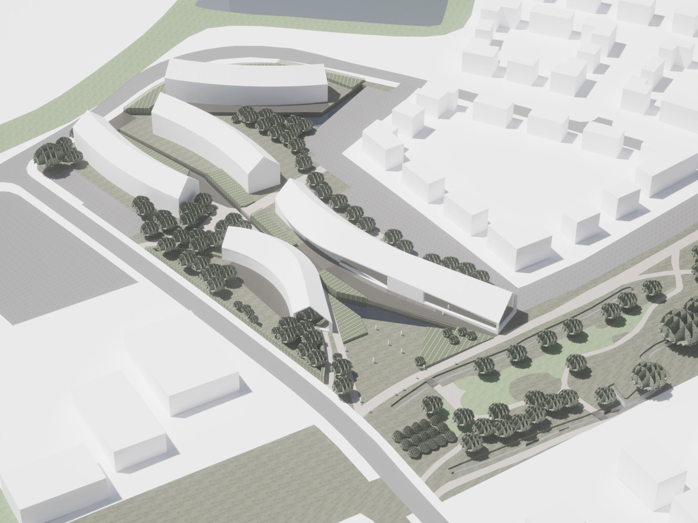 meeting on the village green 3D aerial render | Cambridge architects CDC Studio