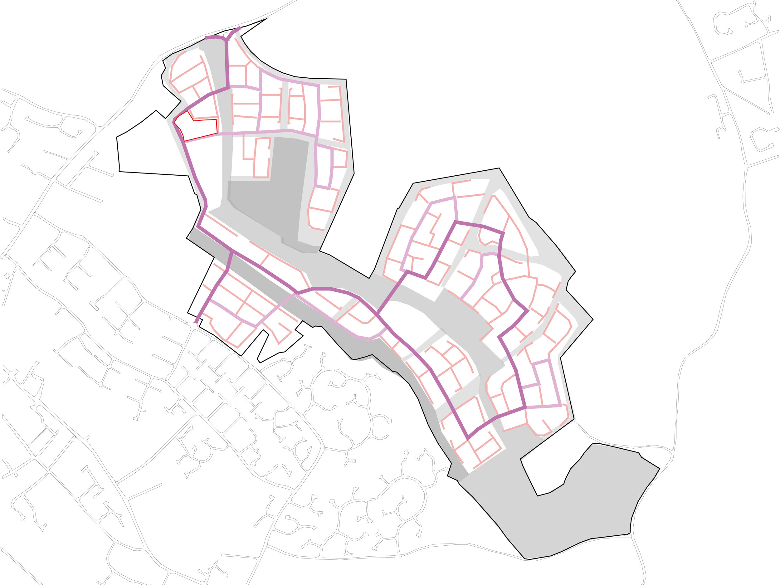 Site analysis diagram showing neighbourhood road layouts | Cambridge architects CDC Studio