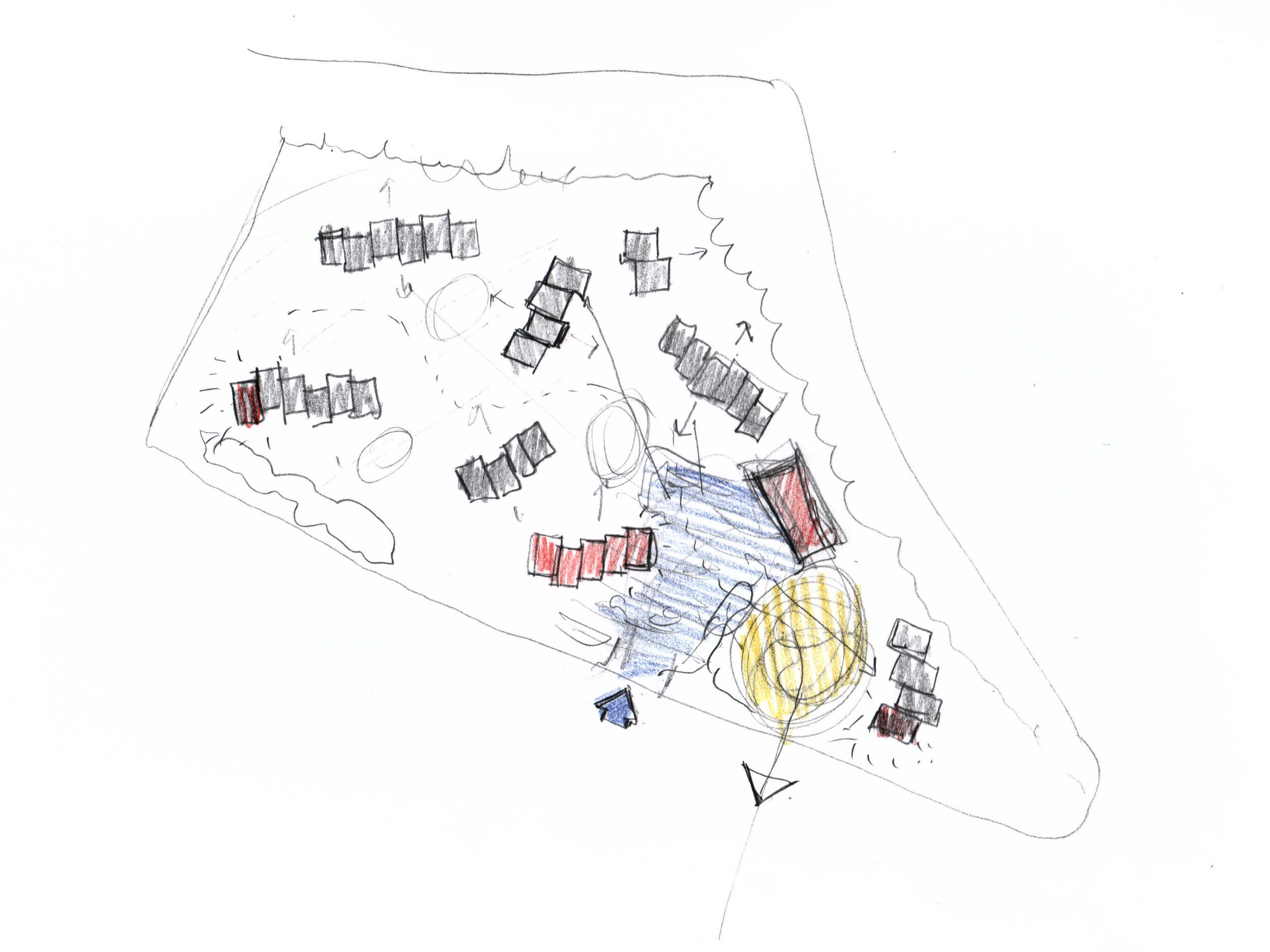 Early landscape plan for positioning of housing clusters
