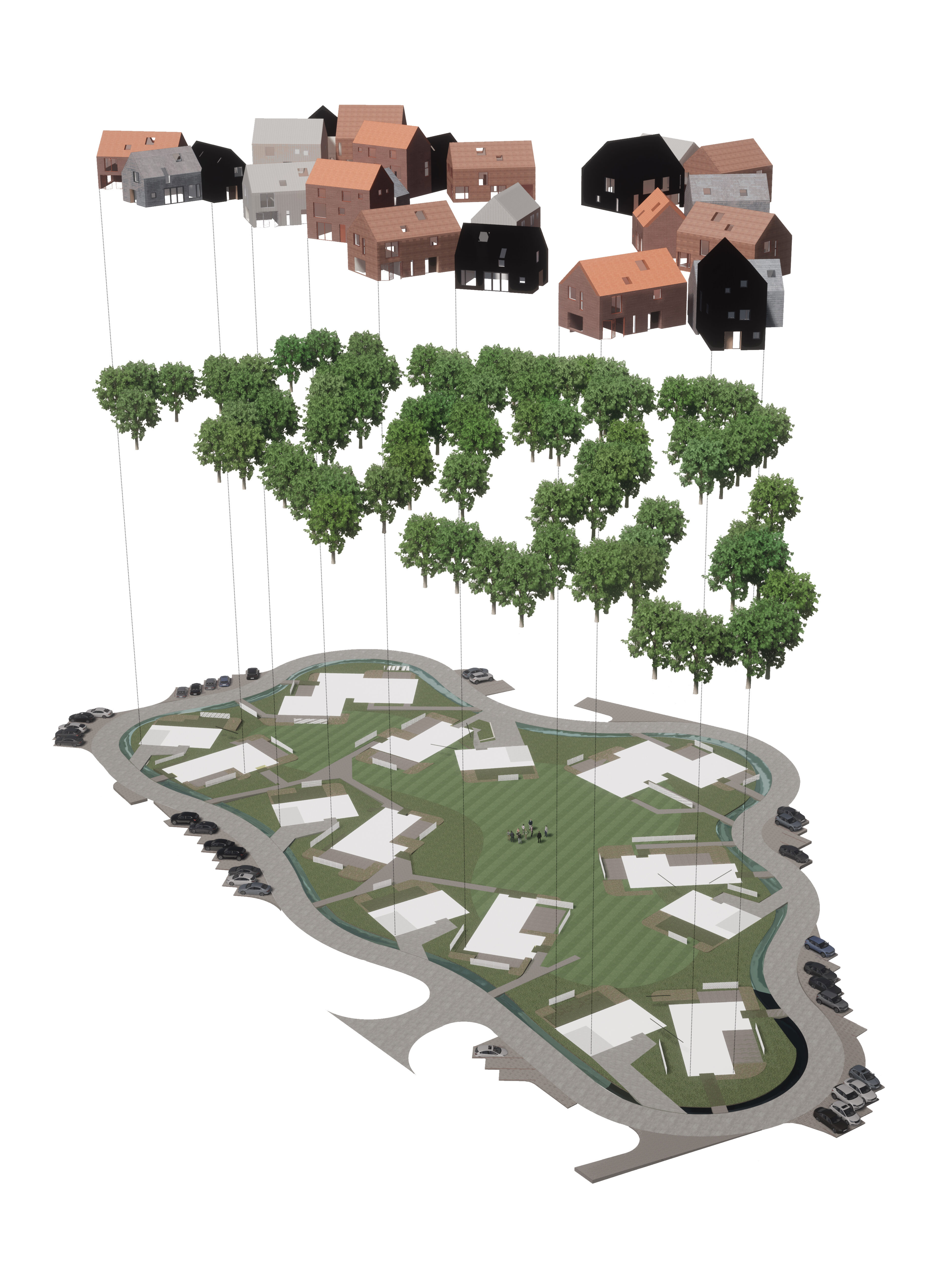 Exploded axonometric of the site