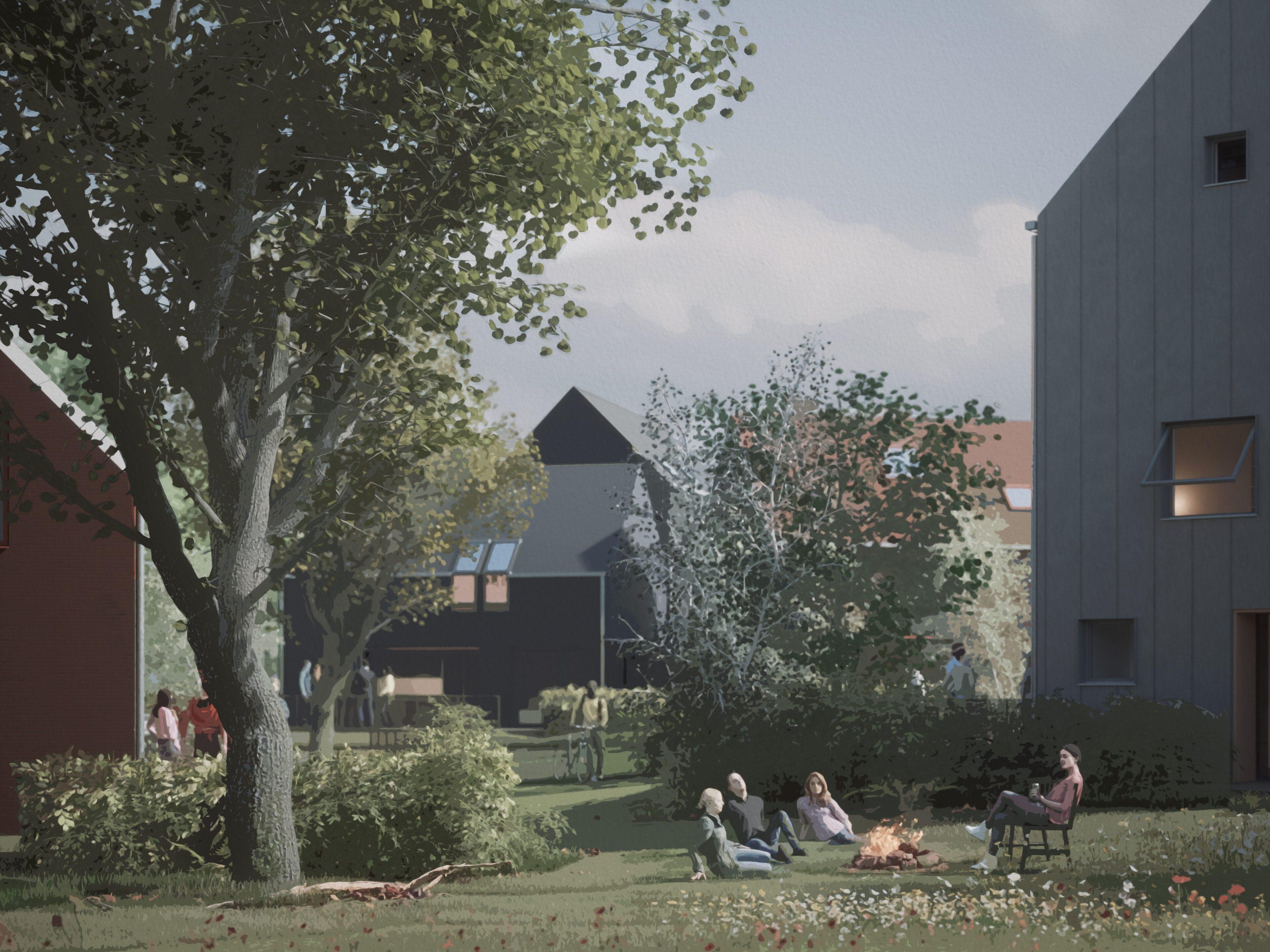 View from inner green space at Coppice park new housing site