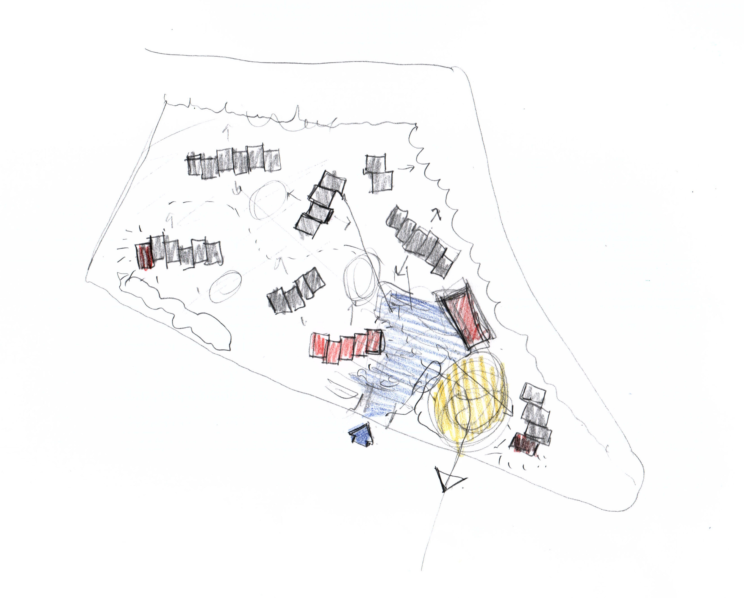 Early landscape plan for positioning of housing clusters