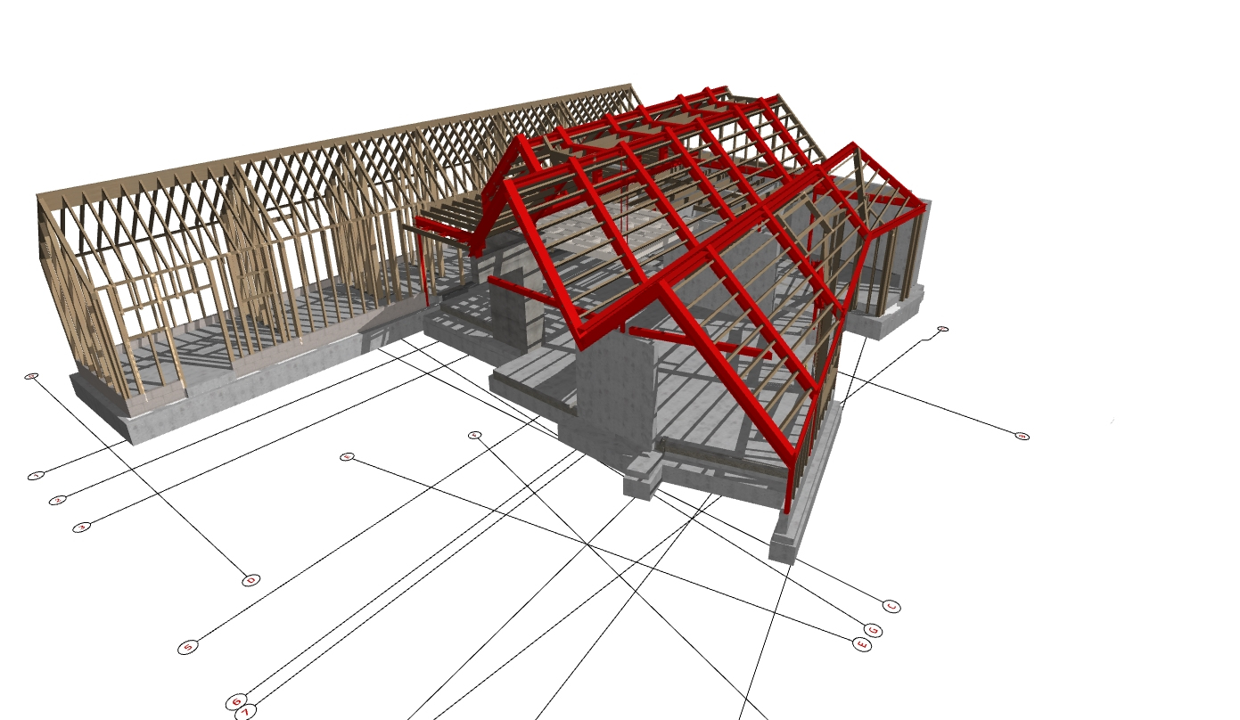 Architecture digital model of timber frame barn | cdc studio cambridge architects
