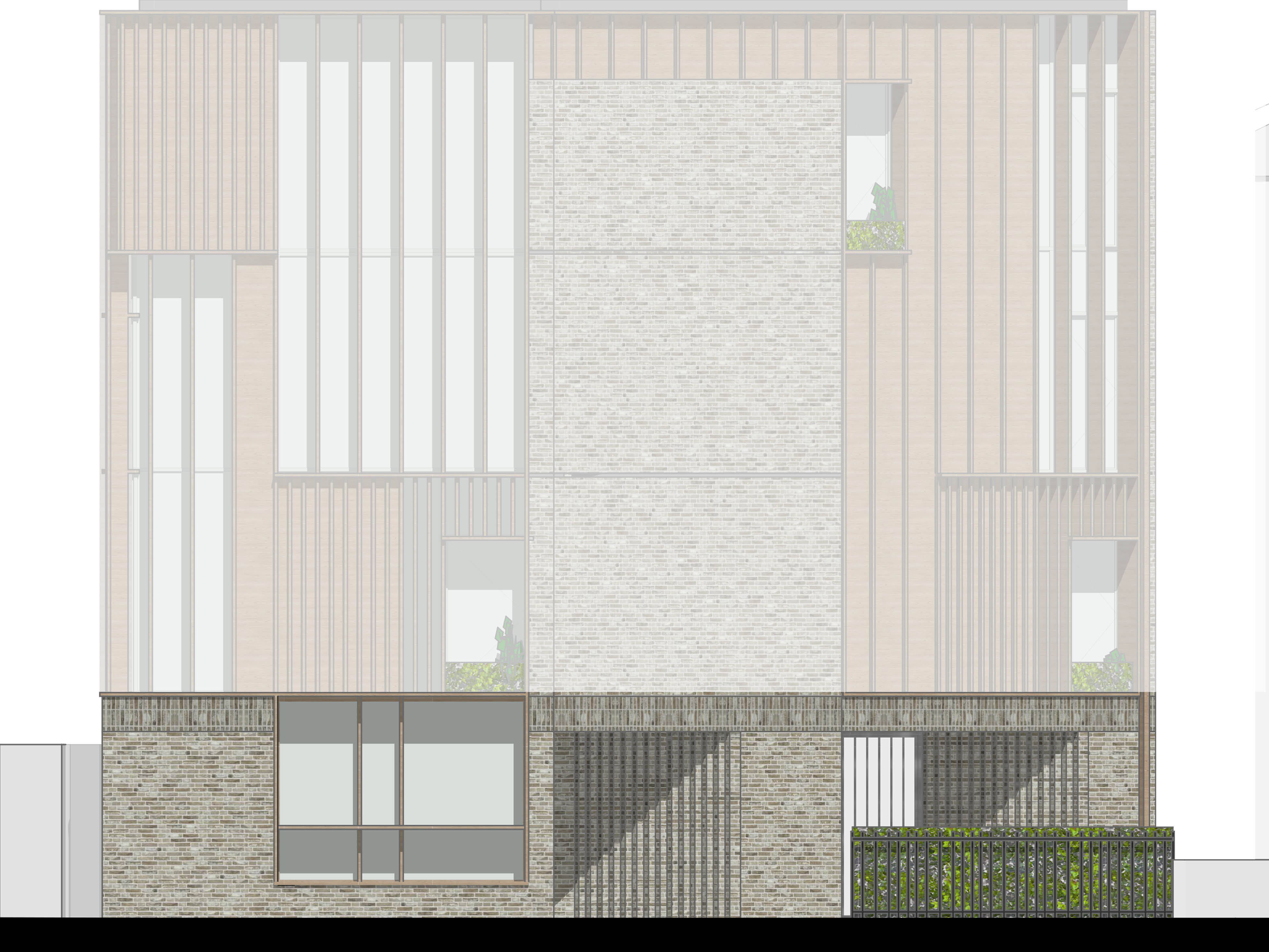 Elevation illustrating the solid ground floor plinth on newmarket road |  cambridge architects CDC Studio