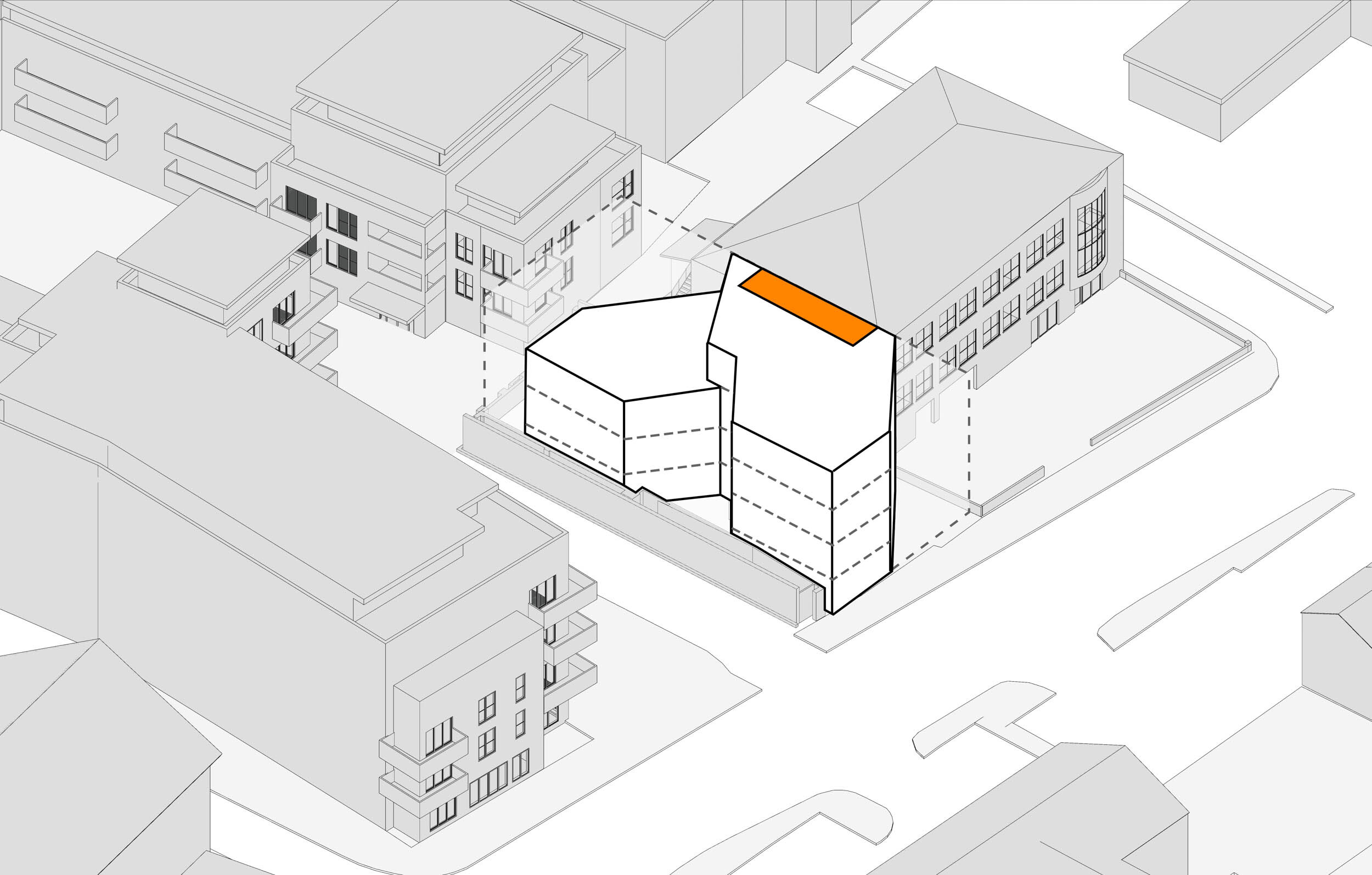 concept showing circulation core location newmarket road |  cambridge architects CDC Studio