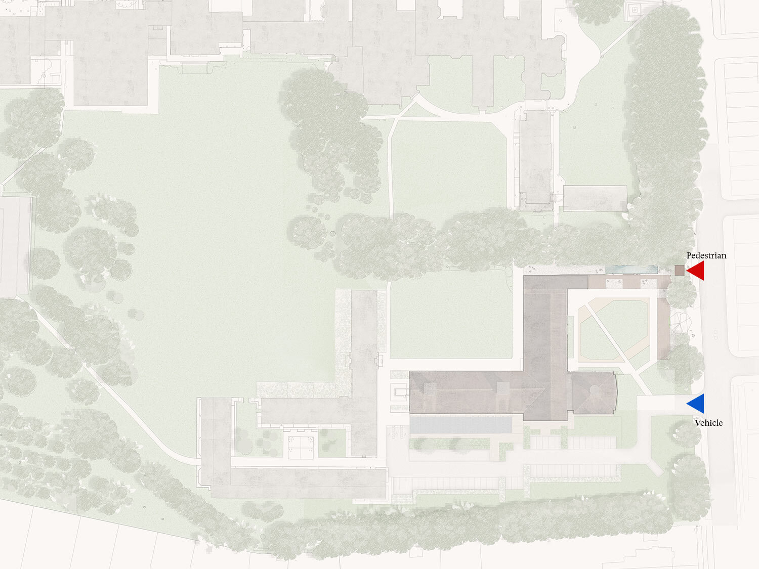 Arrival plan for Homerton College Cambridge, Porters Lodge Competition by CDC Studio Architects
