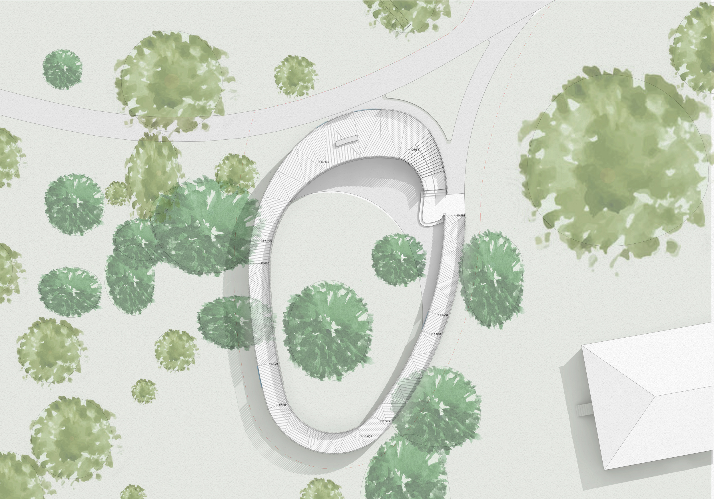Plan drawing of the Cambridge University Botanic Garden Rising Path by architects CDC Studio